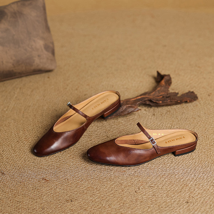 Dames Leren Mules met Mary Jane Bandje