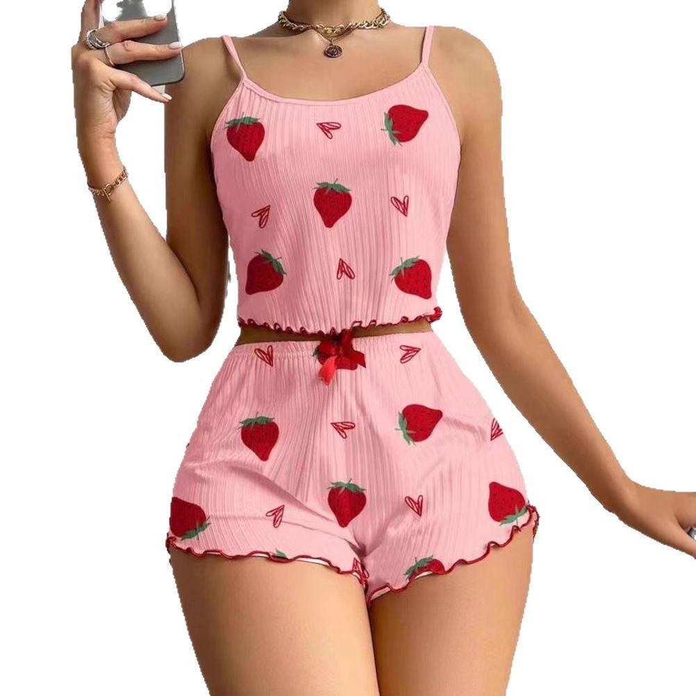 Katoenen Pyjamaset met Spaghettibandjes – Comfortabele Dames Short voor Zomeravonden
