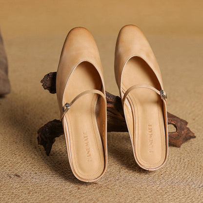 Dames Leren Mules met Mary Jane Bandje