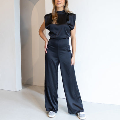 Dames Jumpsuit Satijnlook Mouwloos met Open Rug