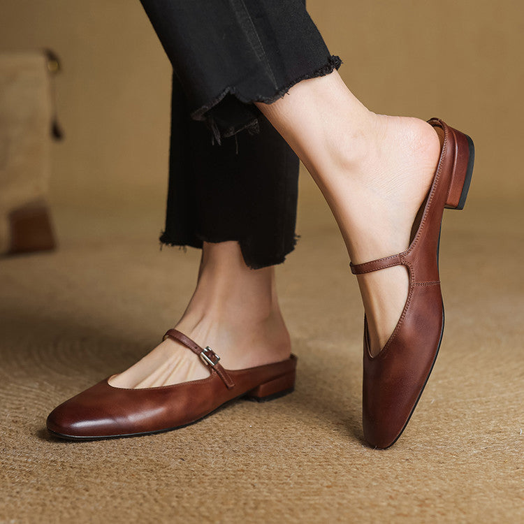 Dames Leren Mules met Mary Jane Bandje
