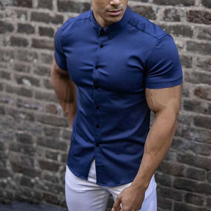 Heren Slim Fit Overhemd – Korte Mouwen, Geschikt voor Casual en Werkgebruik