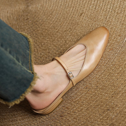 Dames Leren Mules met Mary Jane Bandje