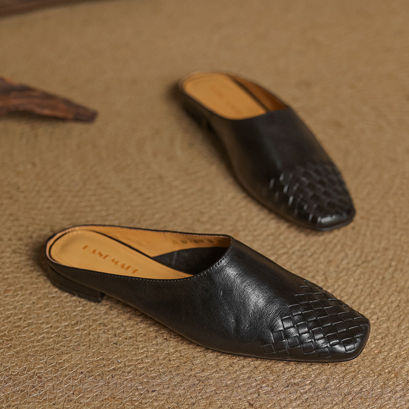 Dames Leren Mules met Gevlochten Voorpand