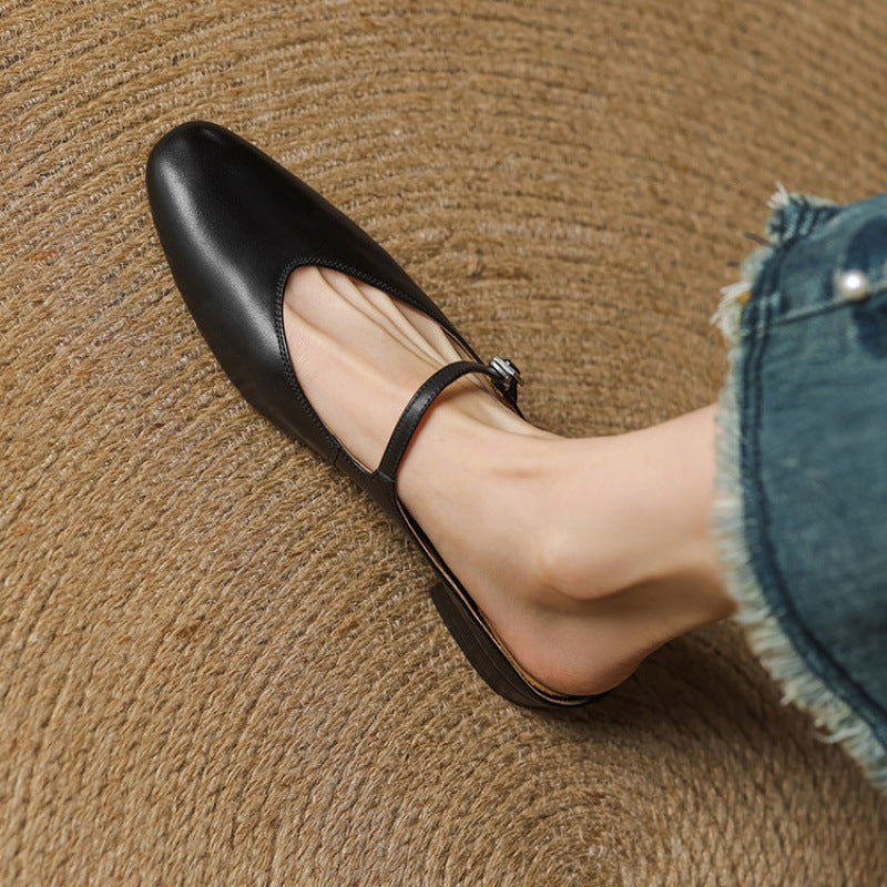 Dames Leren Mules met Mary Jane Bandje