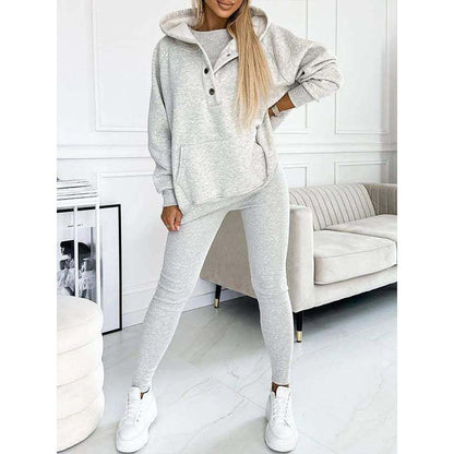 Dames Oversized 3-Delige Loungewear Set – Zacht Katoen, Hoodie en Broek voor Comfortabele Thuisoutfits