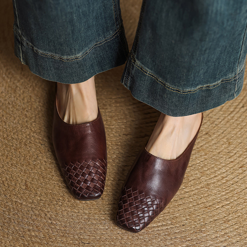 Dames Leren Mules met Gevlochten Voorpand
