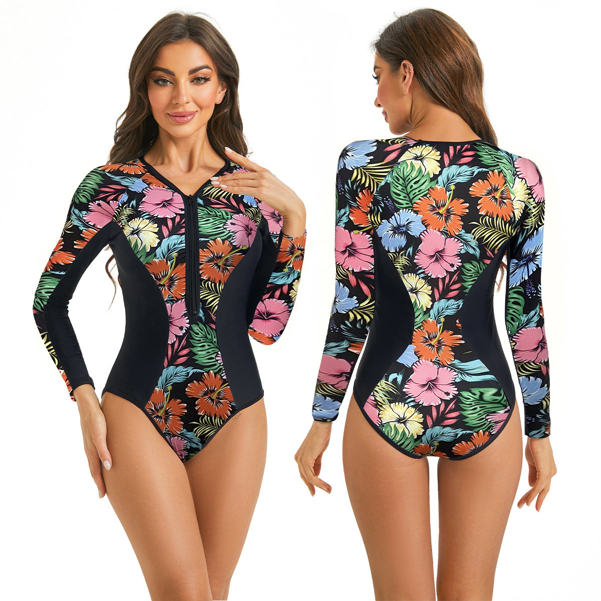 Zwemstof Badpak met Lange Mouwen en Ritssluiting – UV-bescherming voor Dames