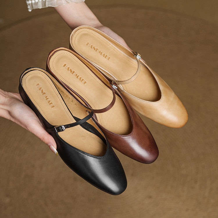 Dames Leren Mules met Mary Jane Bandje