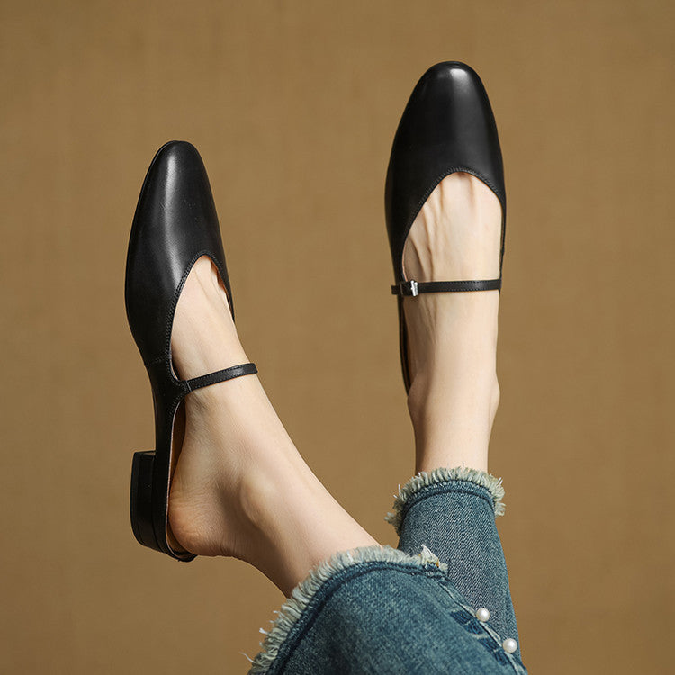 Dames Leren Mules met Mary Jane Bandje