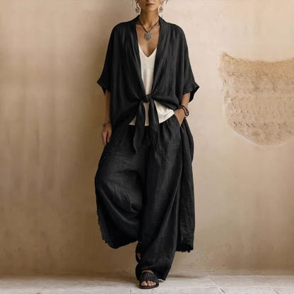 Dames Kimono Broekset Linnen - Oversized Vest met Wide Leg Broek