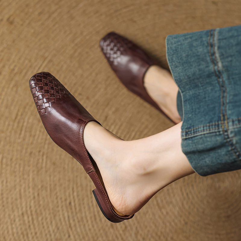 Dames Leren Mules met Gevlochten Voorpand