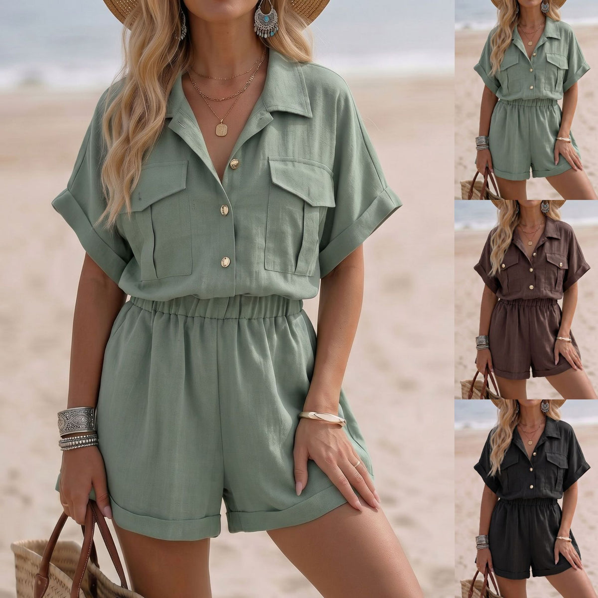 Dames Getailleerde Set – Met Kraag, Geschikt voor Zomer en Casual Gebruik