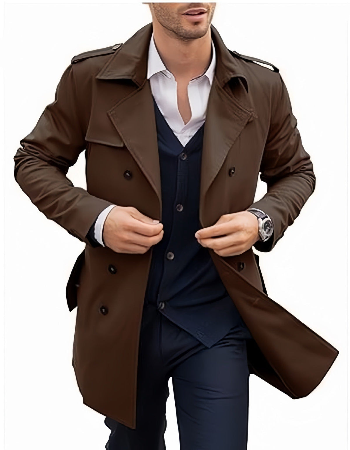 Heren Trenchcoat Double-Breasted Getailleerde Mantel