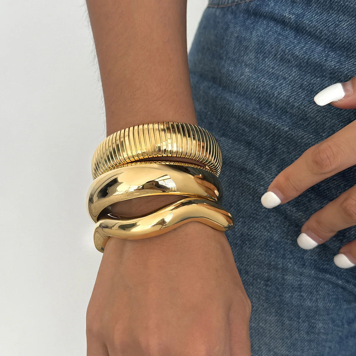 Dames Armbandenset Chunky Bangles Goudkleurig RVS (3-delig)