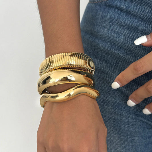Dames Armbandenset Chunky Bangles Goudkleurig RVS (3-delig)