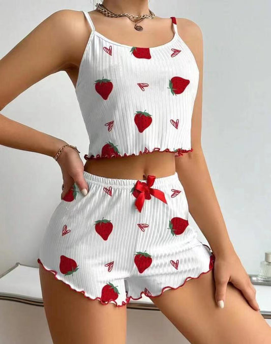 Katoenen Pyjamaset met Spaghettibandjes – Comfortabele Dames Short voor Zomeravonden
