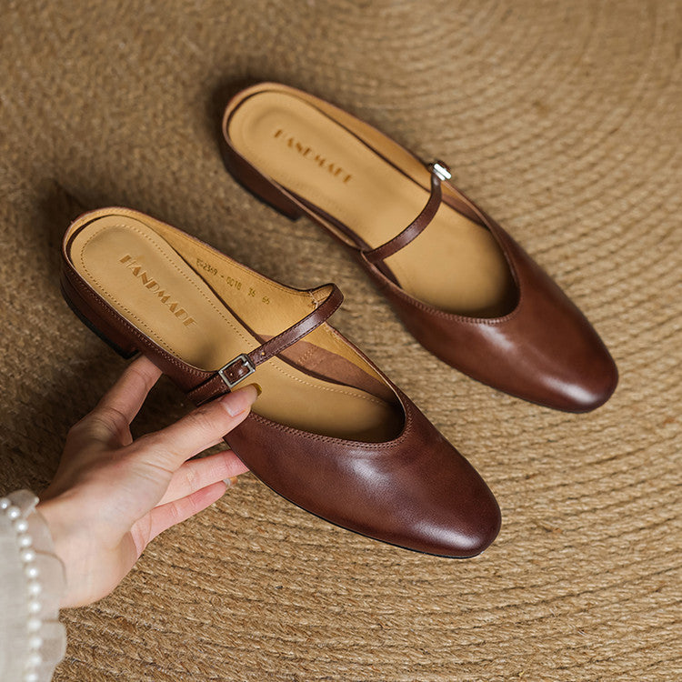 Dames Leren Mules met Mary Jane Bandje