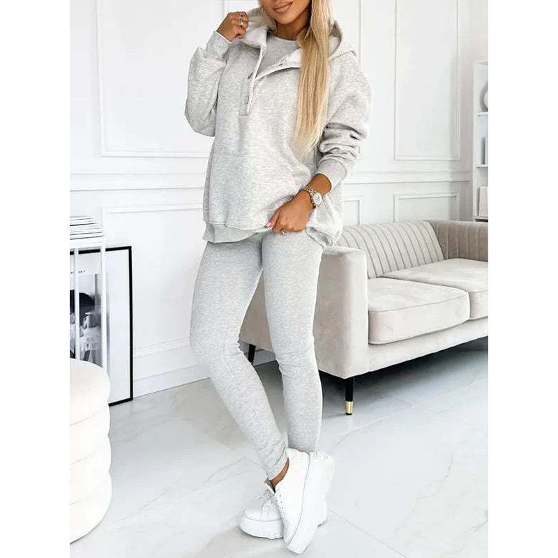 Dames Oversized 3-Delige Loungewear Set – Zacht Katoen, Hoodie en Broek voor Comfortabele Thuisoutfits
