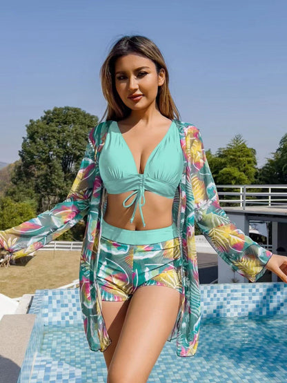 Zwemstof Driedelige Zwemset met Top, Short en Cover-up – Perfecte Mix voor Strand en Zwembad