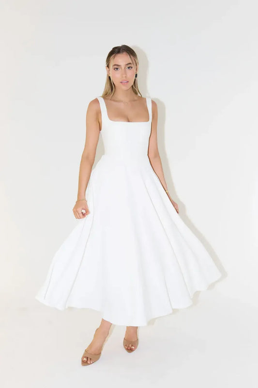 Sophie - Midi-jurk met Vierkante Hals en Hoge Taille