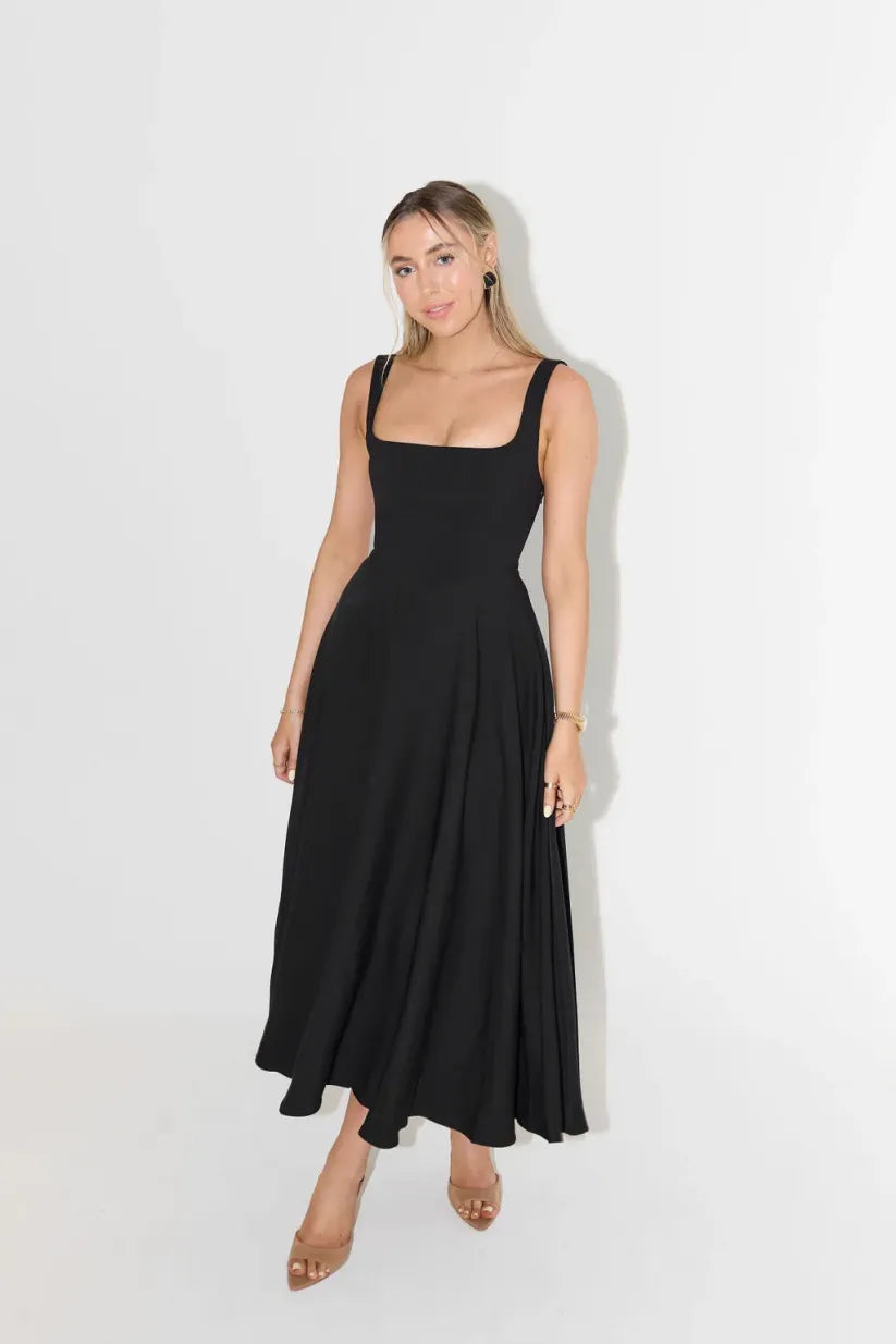 Sophie - Midi-jurk met Vierkante Hals en Hoge Taille