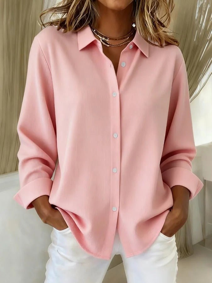 Marisol | Women's Oversized Button Up Classic Collar Cuffed Sleeve Shirt