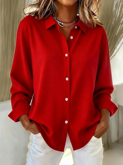 Marisol | Women's Oversized Button Up Classic Collar Cuffed Sleeve Shirt