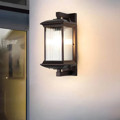 Buitenwandlamp Lantaarnstijl met Gegroefd Glas Koffiebruin
