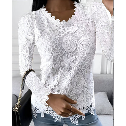 Clarisse - Elegante Kanten Blouse met Lange Mouwen