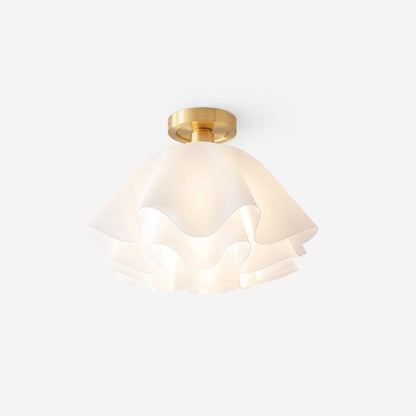 Plafondlamp met Gegolfde Kap - Wit en Goud, E27 Fitting