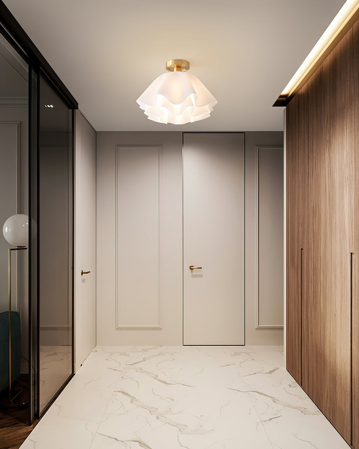 Plafondlamp met Gegolfde Kap - Wit en Goud, E27 Fitting