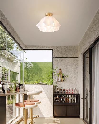 Plafondlamp met Gegolfde Kap - Wit en Goud, E27 Fitting