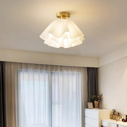 Plafondlamp met Gegolfde Kap - Wit en Goud, E27 Fitting