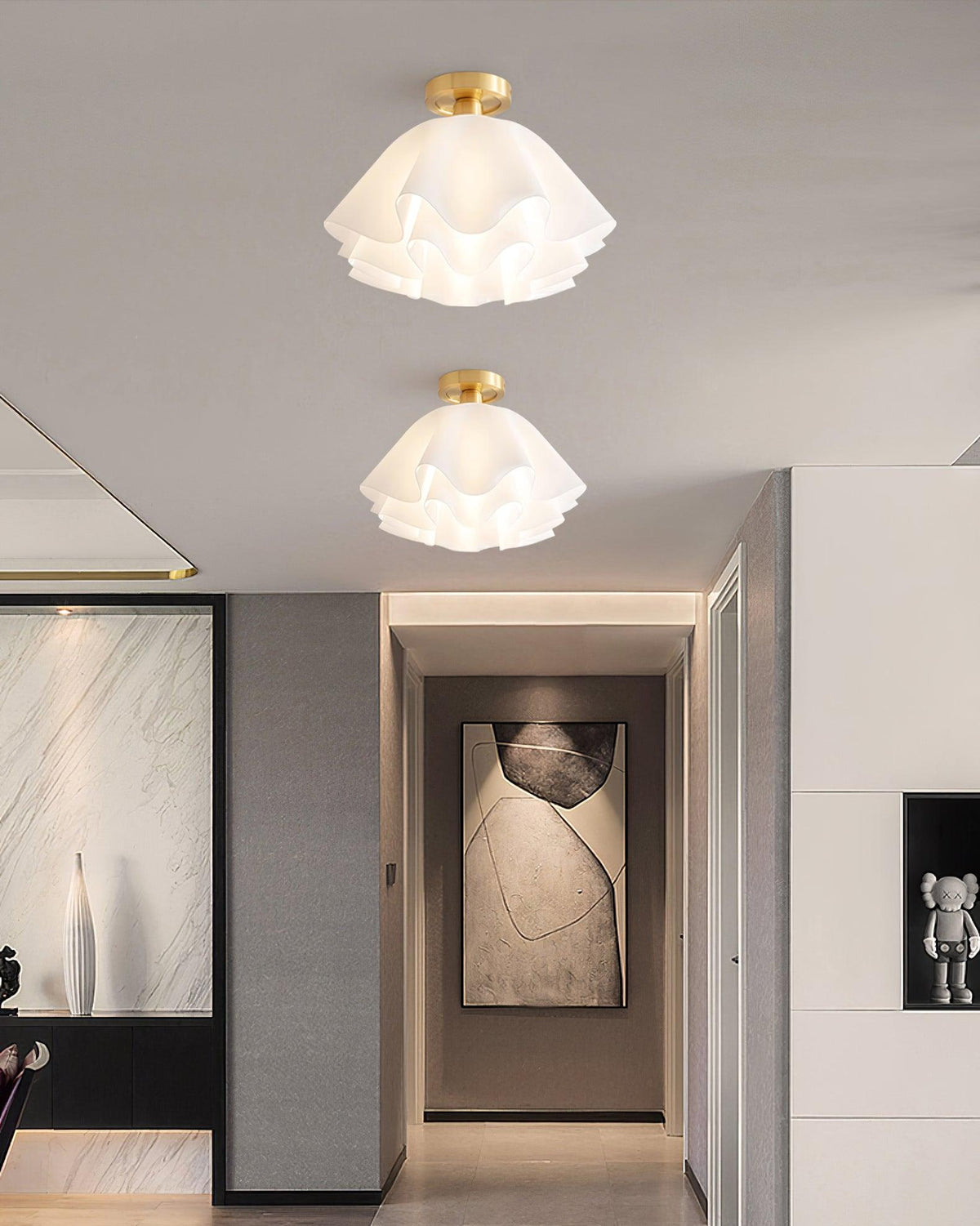 Plafondlamp met Gegolfde Kap - Wit en Goud, E27 Fitting