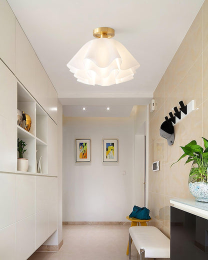 Plafondlamp met Gegolfde Kap - Wit en Goud, E27 Fitting