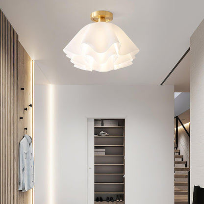 Plafondlamp met Gegolfde Kap - Wit en Goud, E27 Fitting