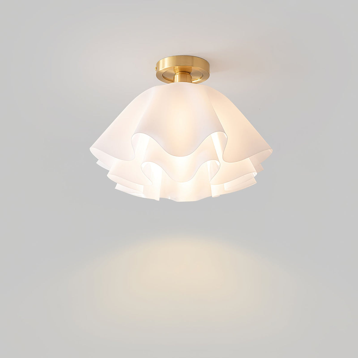 Plafondlamp met Gegolfde Kap - Wit en Goud, E27 Fitting