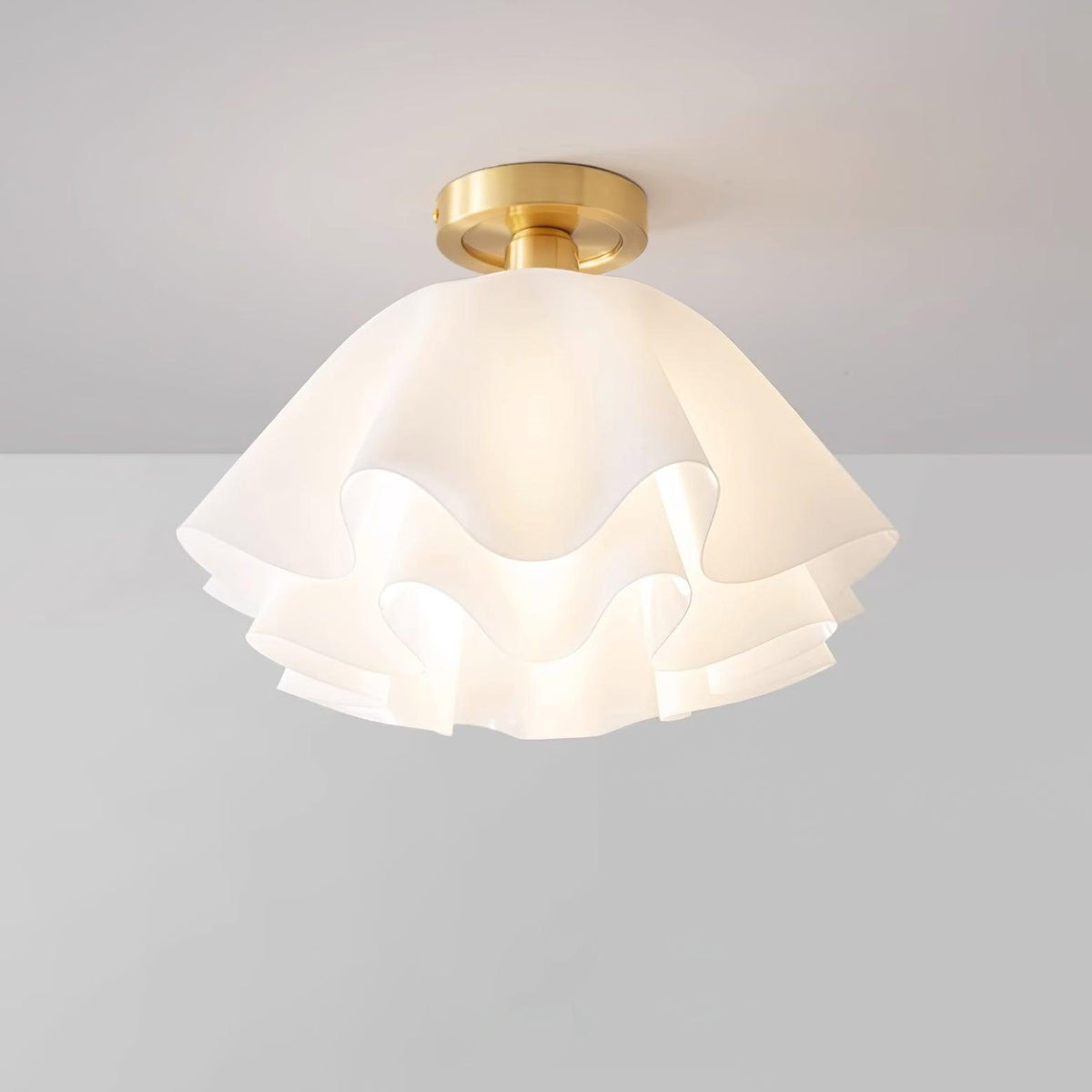 Plafondlamp met Gegolfde Kap - Wit en Goud, E27 Fitting