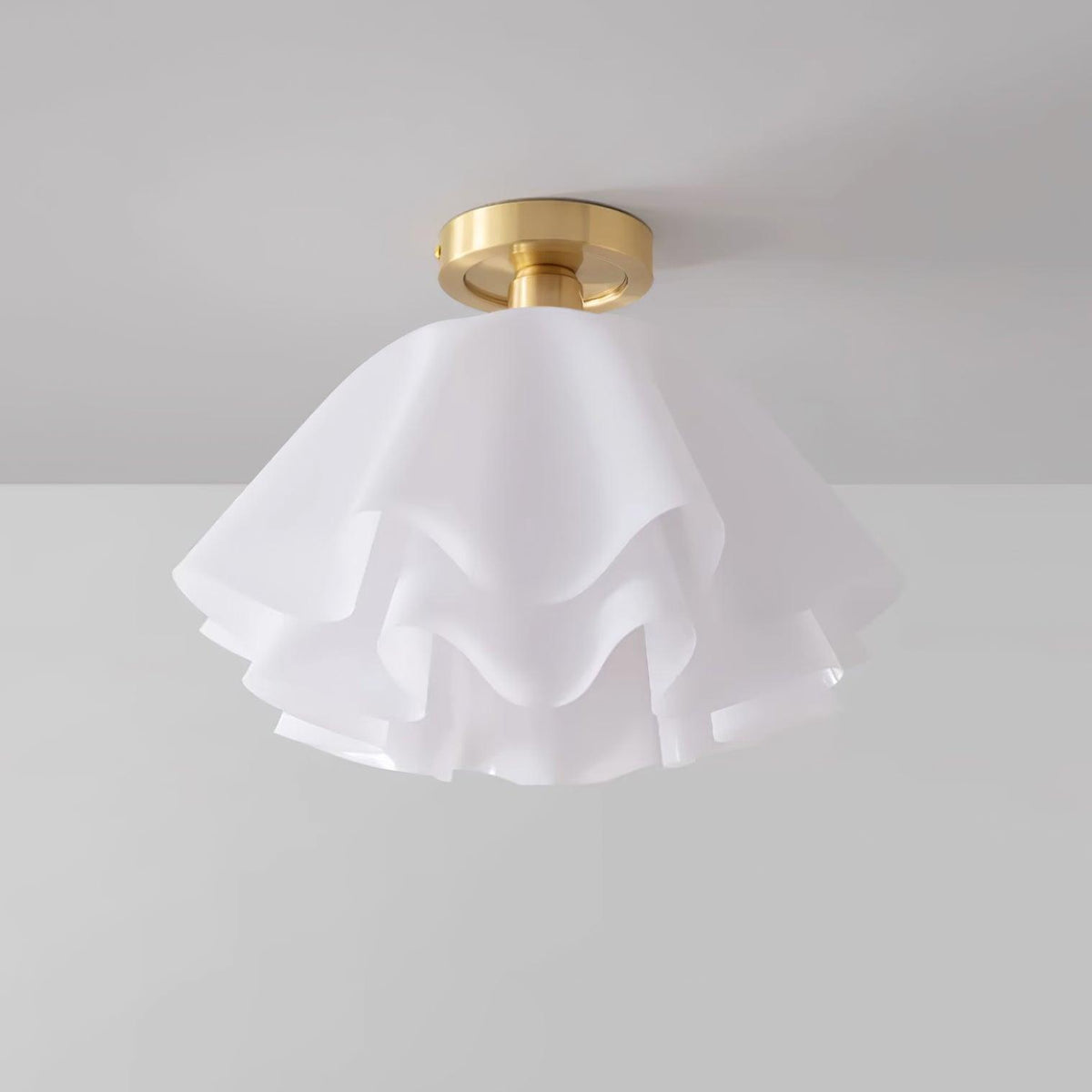 Plafondlamp met Gegolfde Kap - Wit en Goud, E27 Fitting
