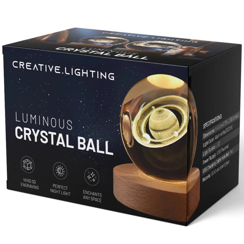 Lichtgevende Kristallen Bol met 3D Gravure Nachtlampje