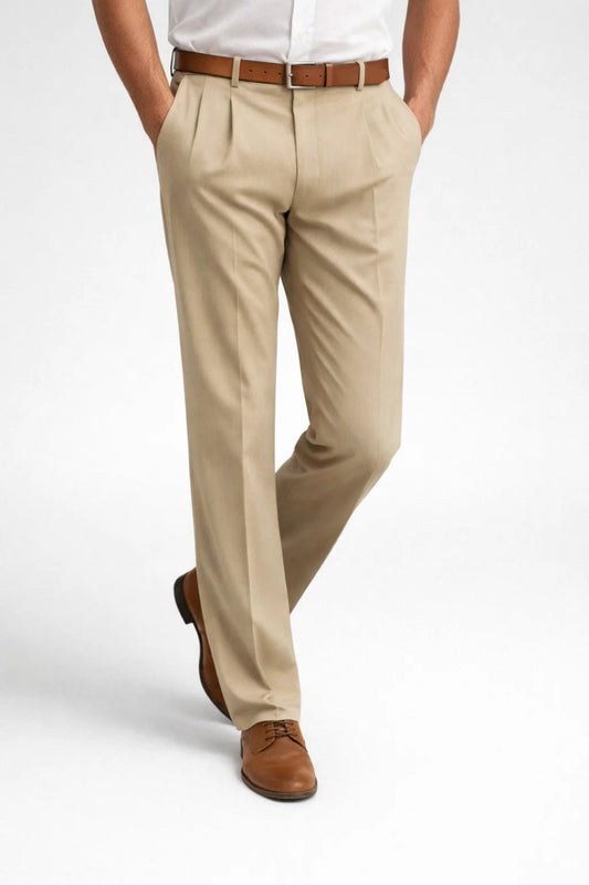 Heren Pantalon Klassieke Coupe met Plooien Hoge Taille
