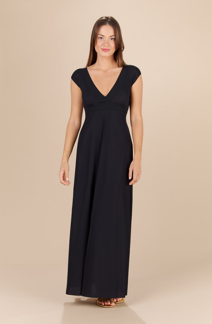 Nina - Vloeiende Lange Jurk met Elegante Halslijn