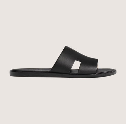 Heren Leren Slippers Zwart met Voetbed