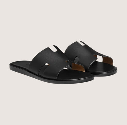 Heren Leren Slippers Zwart met Voetbed