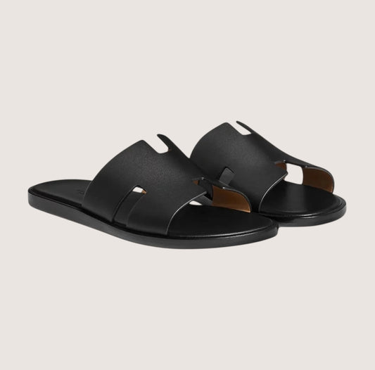 Heren Leren Slippers Zwart met Voetbed