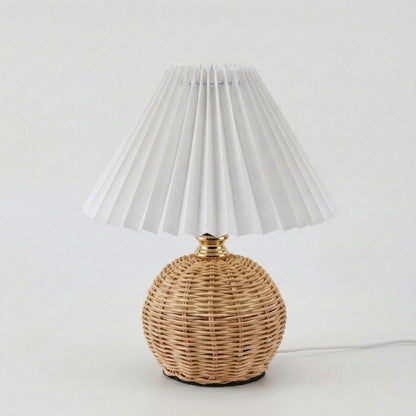boho rattan pleated cone table lamp