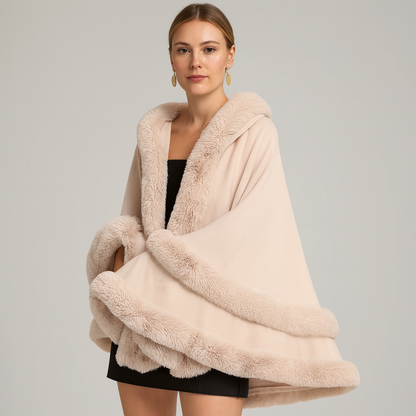 Dames Cape Jas met Faux Fur Trim en Shawlkraag