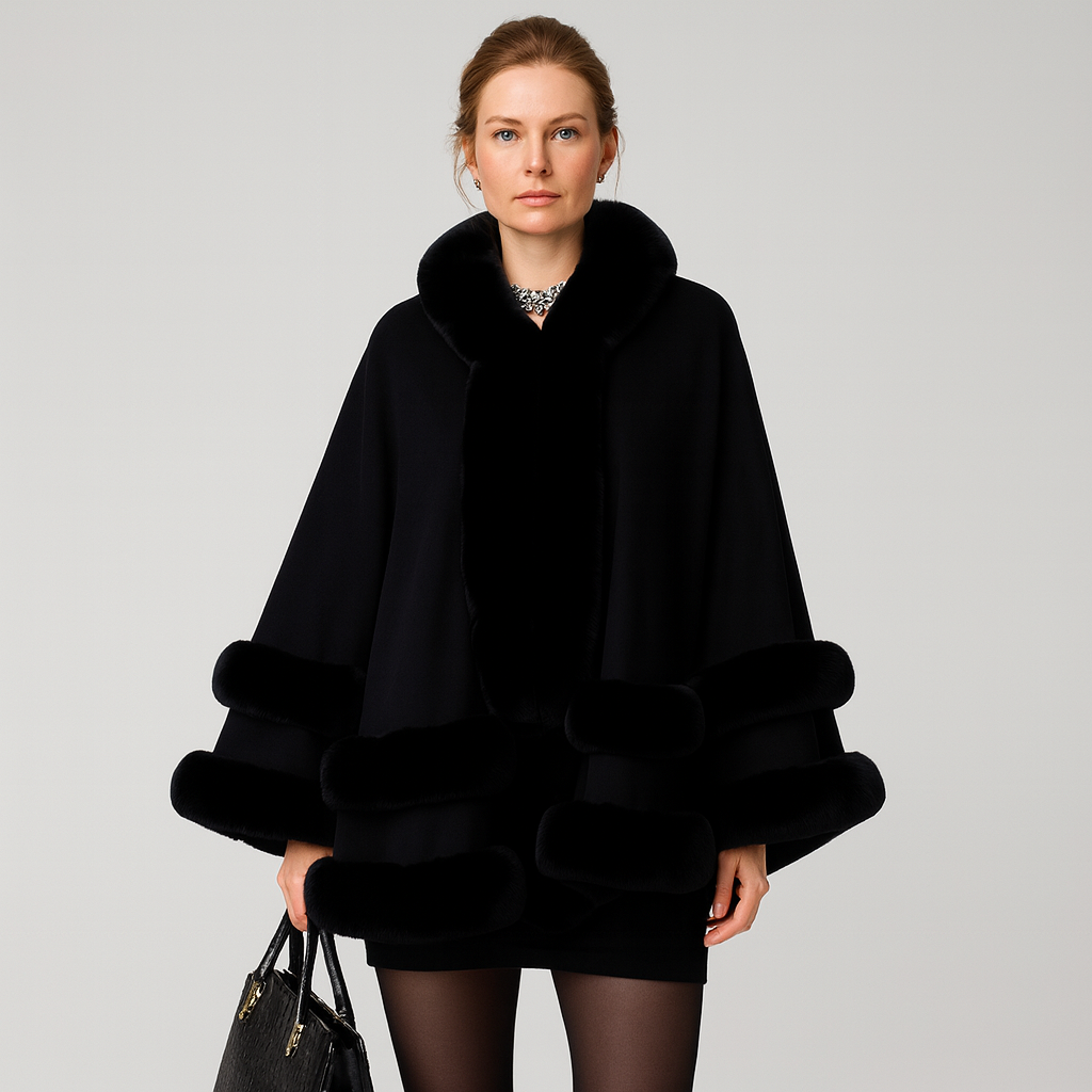 Dames Cape Jas met Faux Fur Trim en Shawlkraag
