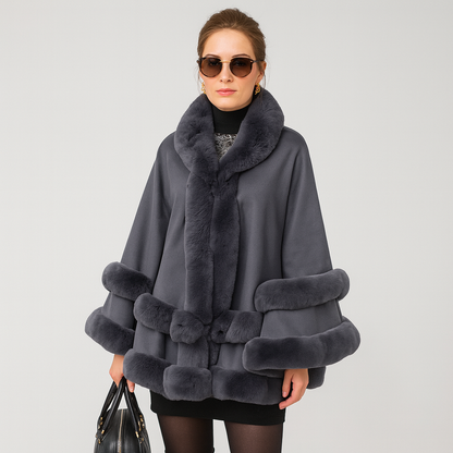 Dames Cape Jas met Faux Fur Trim en Shawlkraag